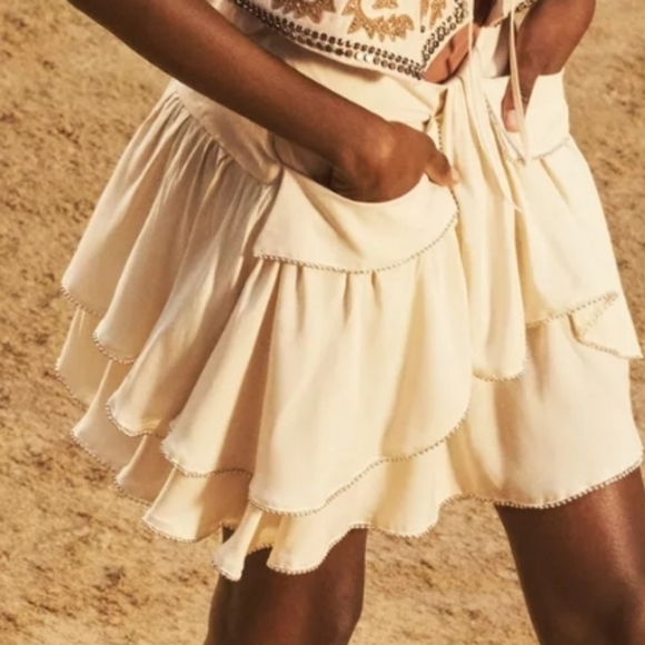 Zara Limited Edition Cream Ruffled Beaded Mini Skirt Sz-M - Picture 1 of 11